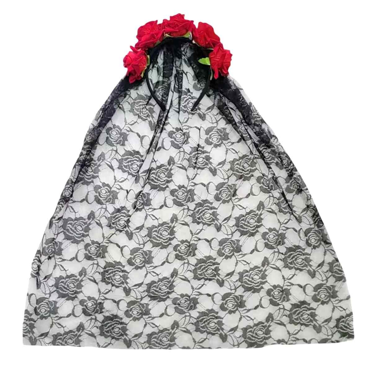 Cerchietto con Veletto Nero e Rose Rosse