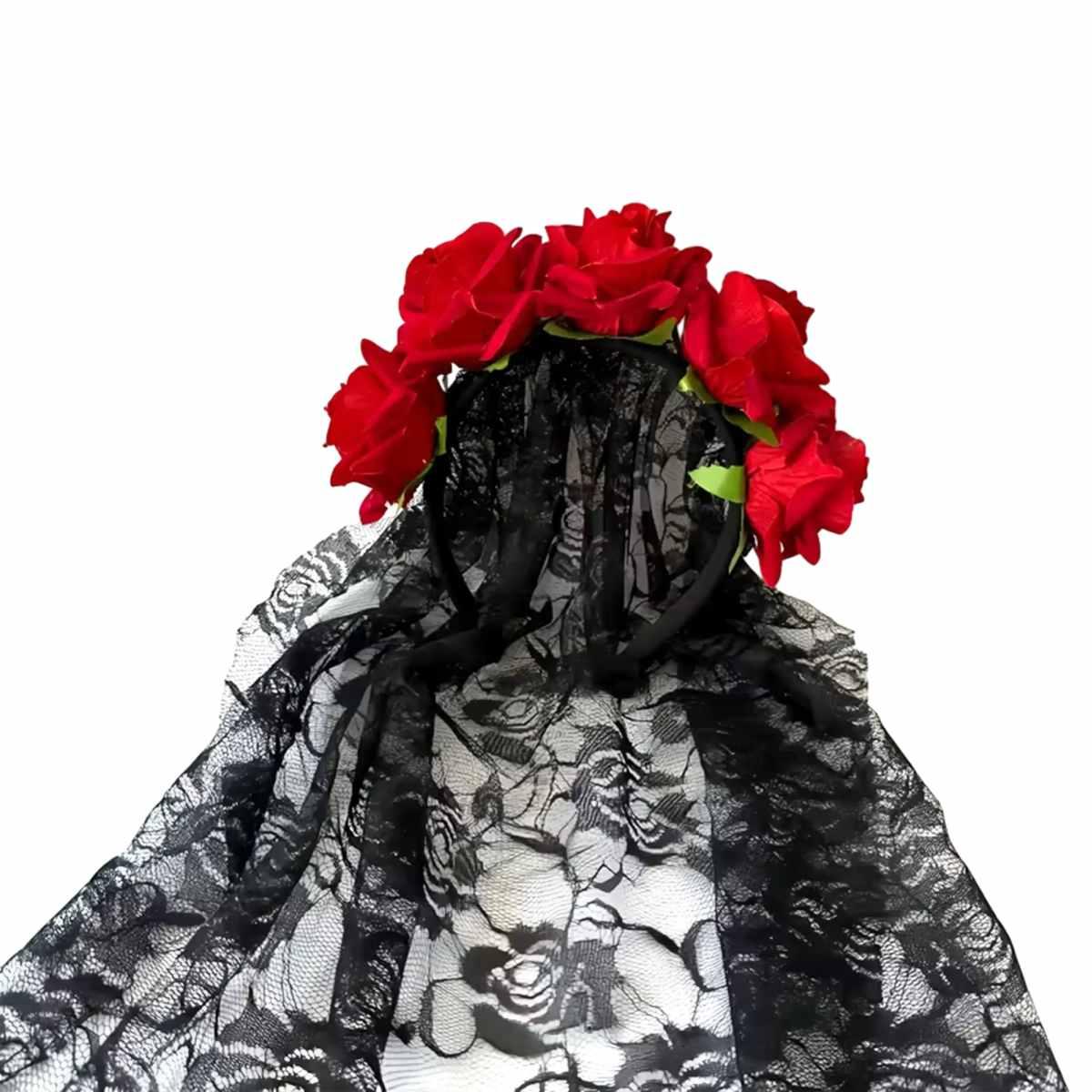 Cerchietto con Veletto Nero e Rose Rosse