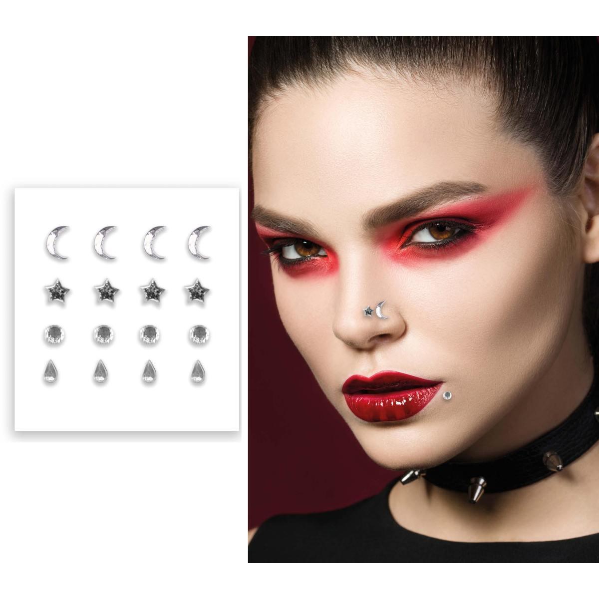 Trucco Decorazioni Adesive Viso Argento con Piercing |Guir_101