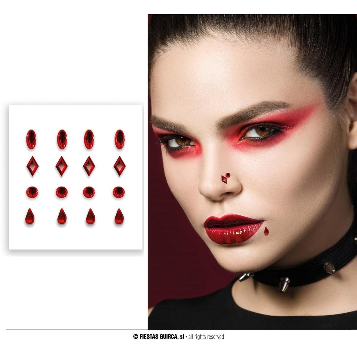 Trucco Decorazioni Adesive Viso Rosse con Piercing |Guir_118