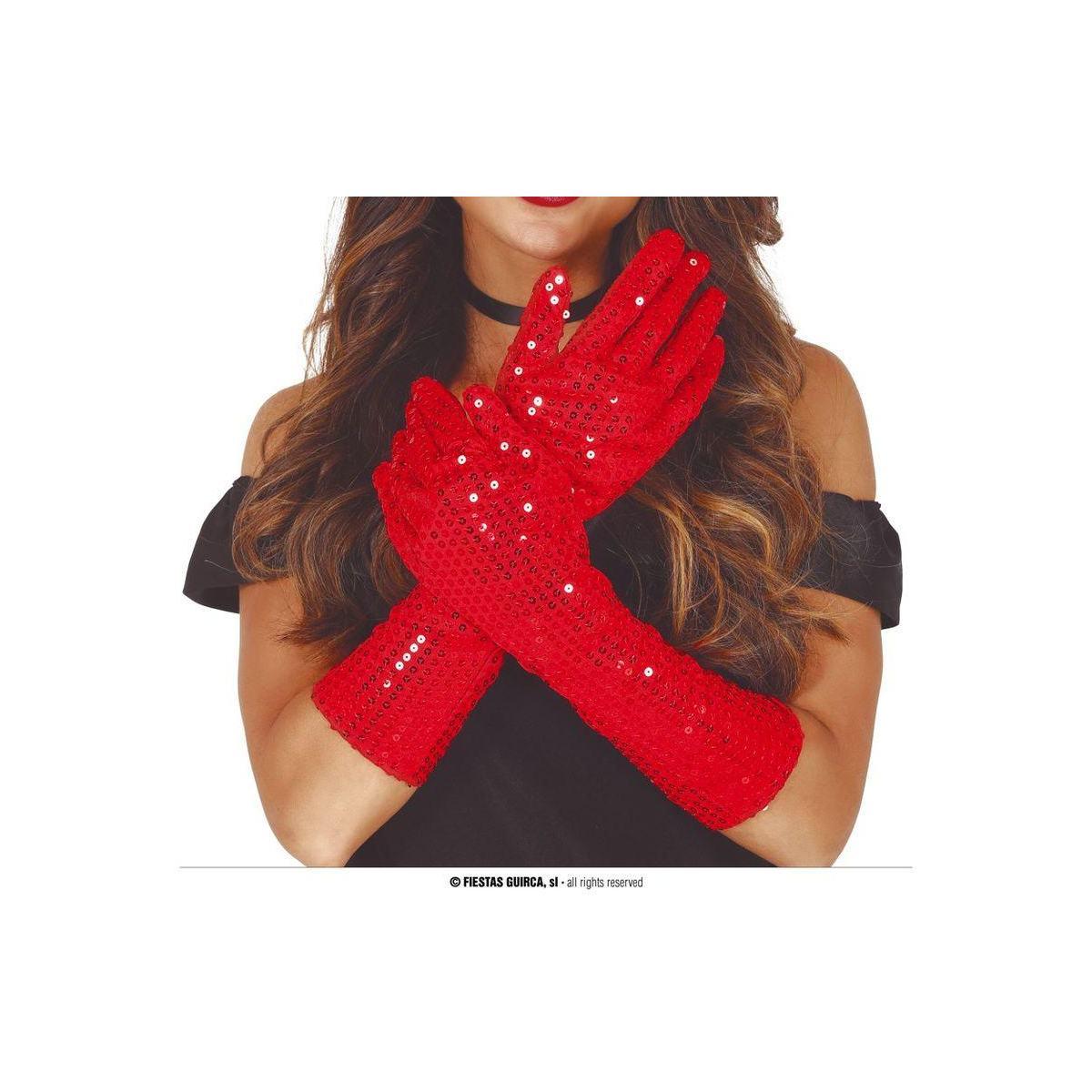 Guanti Lunghi Rossi con Paillettes