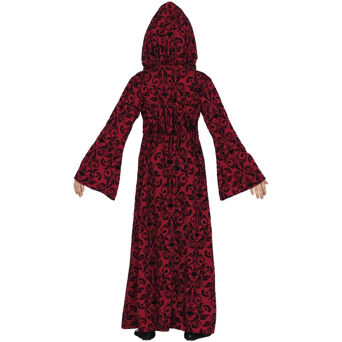Costume Strega Tunica Con Cappuccio Rossa con Teschi Bambina
