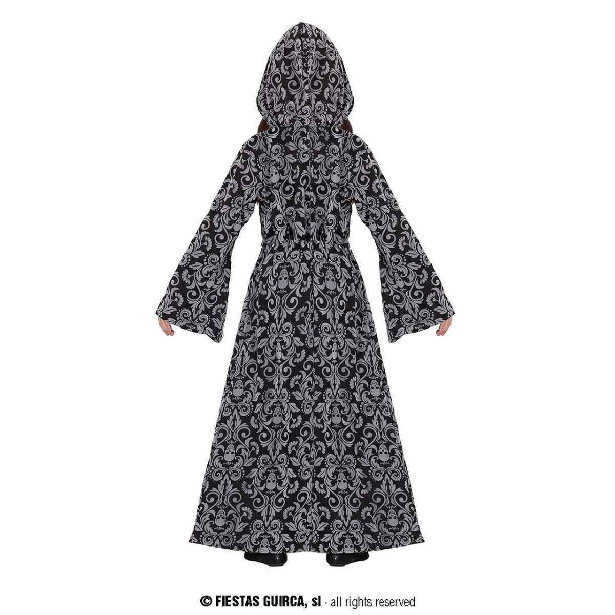 Costume Strega Tunica Con Cappuccio Grigia con Teschi Bambina