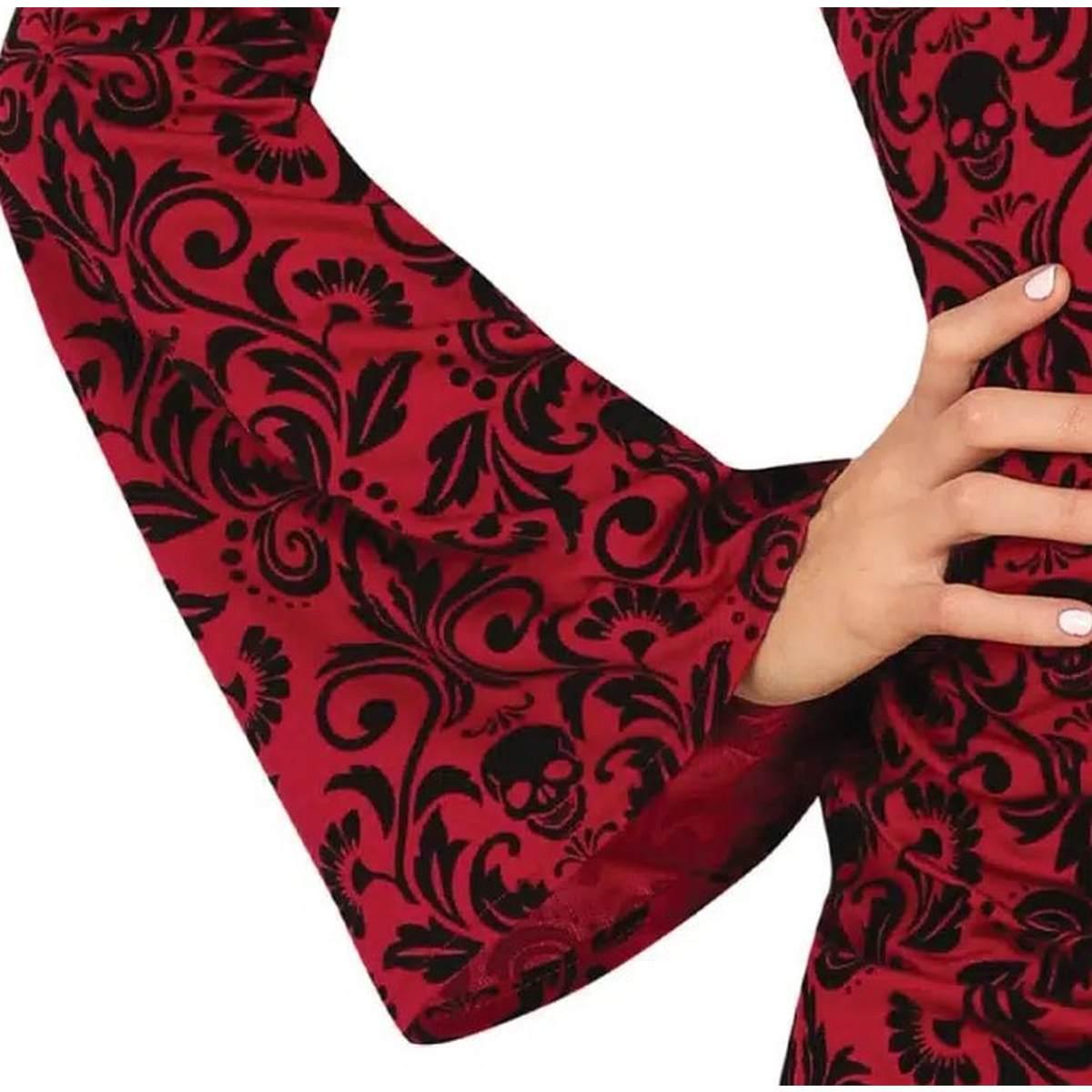 Costume Strega Tunica Con Cappuccio Rossa con Teschi |Donna