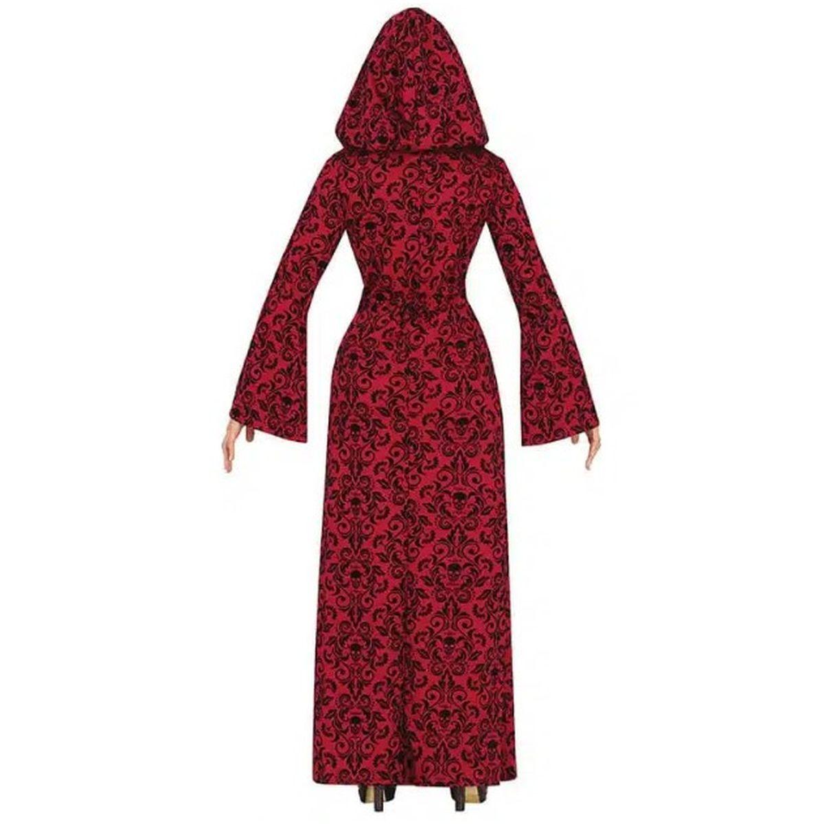 Costume Strega Tunica Con Cappuccio Rossa con Teschi |Donna