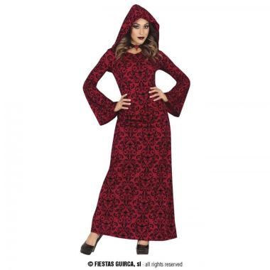 Costume Strega Tunica Con Cappuccio Rossa con Teschi |Donna