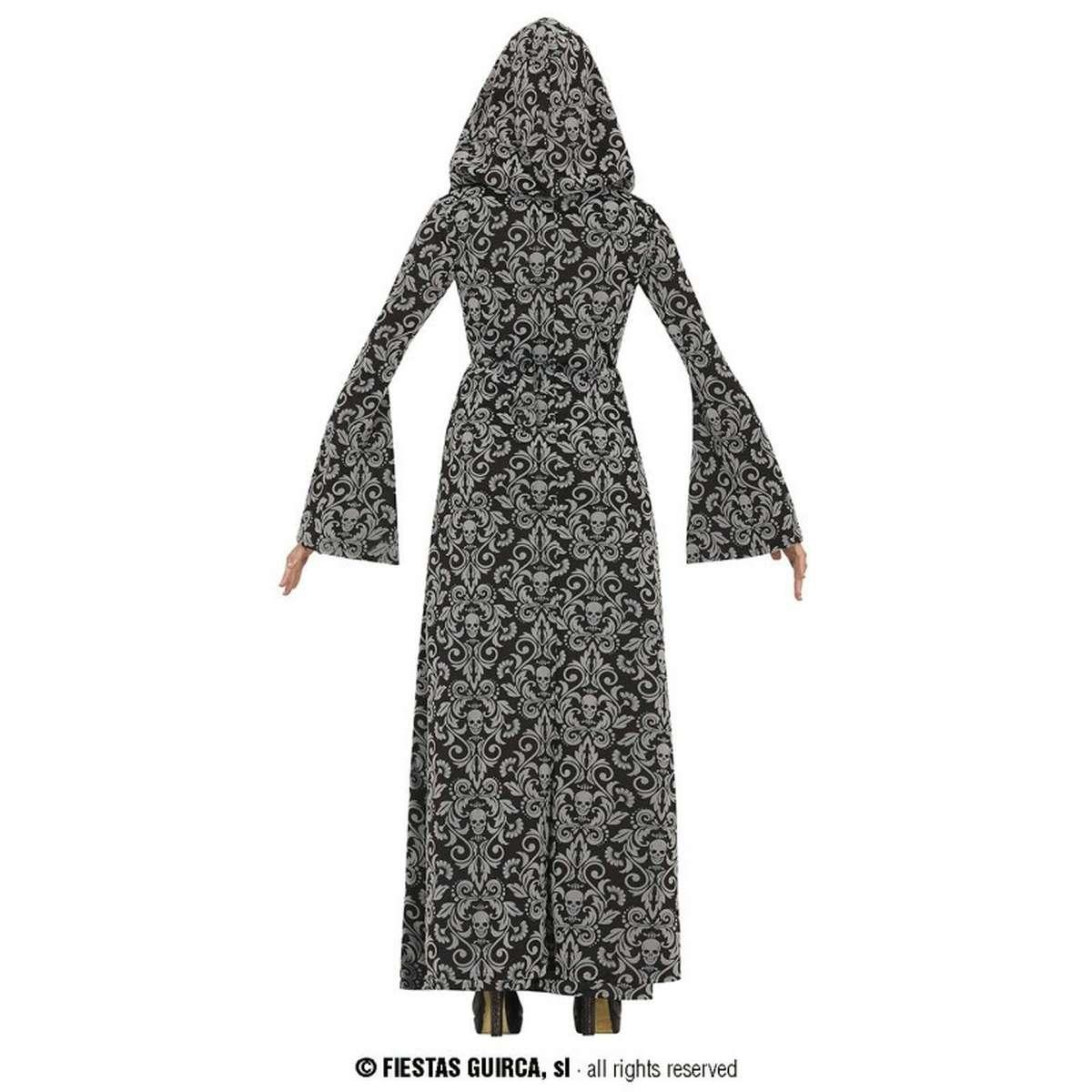 Costume Strega Tunica Con Cappuccio Grigia con Teschi |Donna