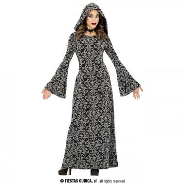 Costume Strega Tunica Con Cappuccio Grigia con Teschi |Donna