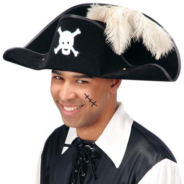 Cappello Pirata Nero con Teschio e Piuma