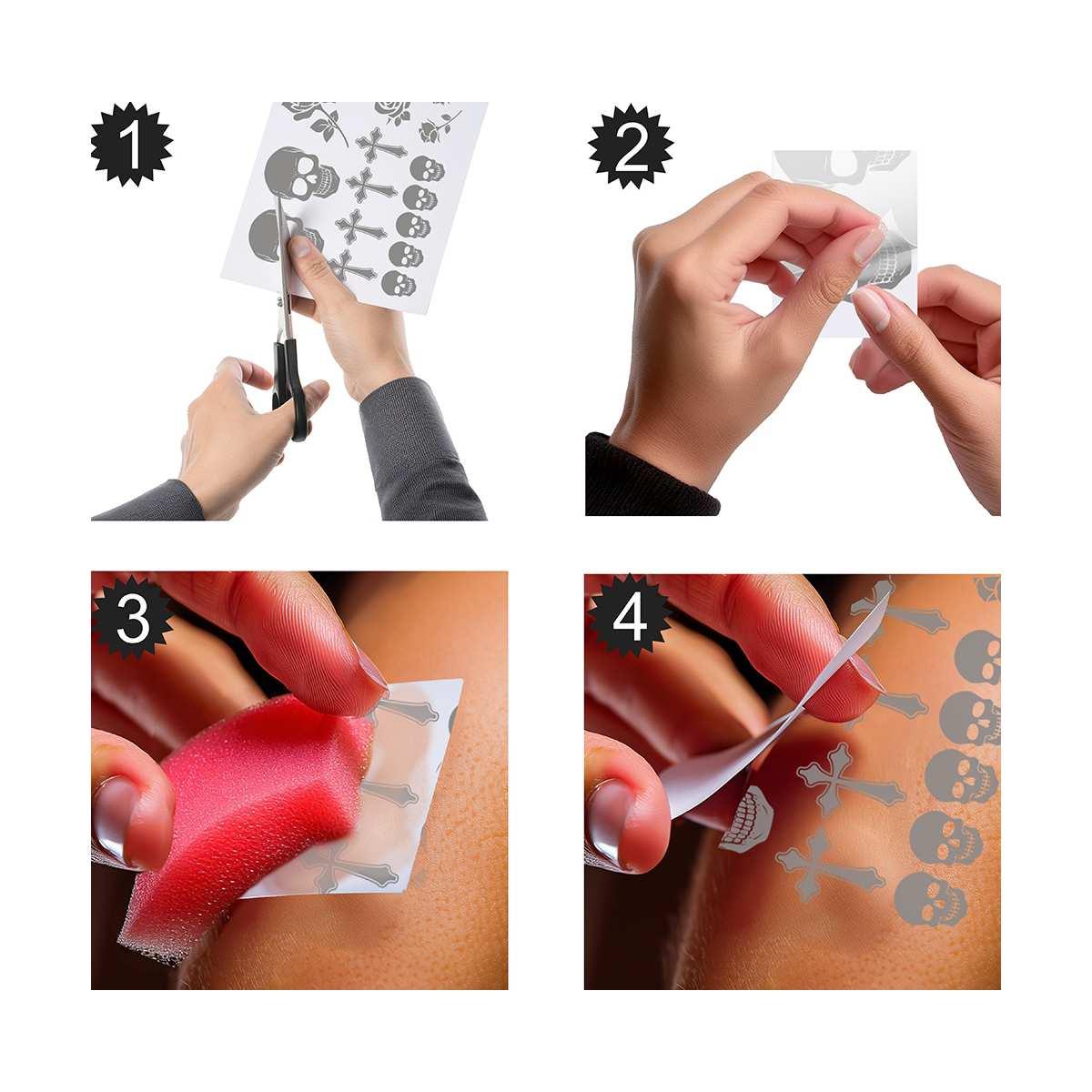 Tatuaggi viso rimovibili teschi rose croci argento