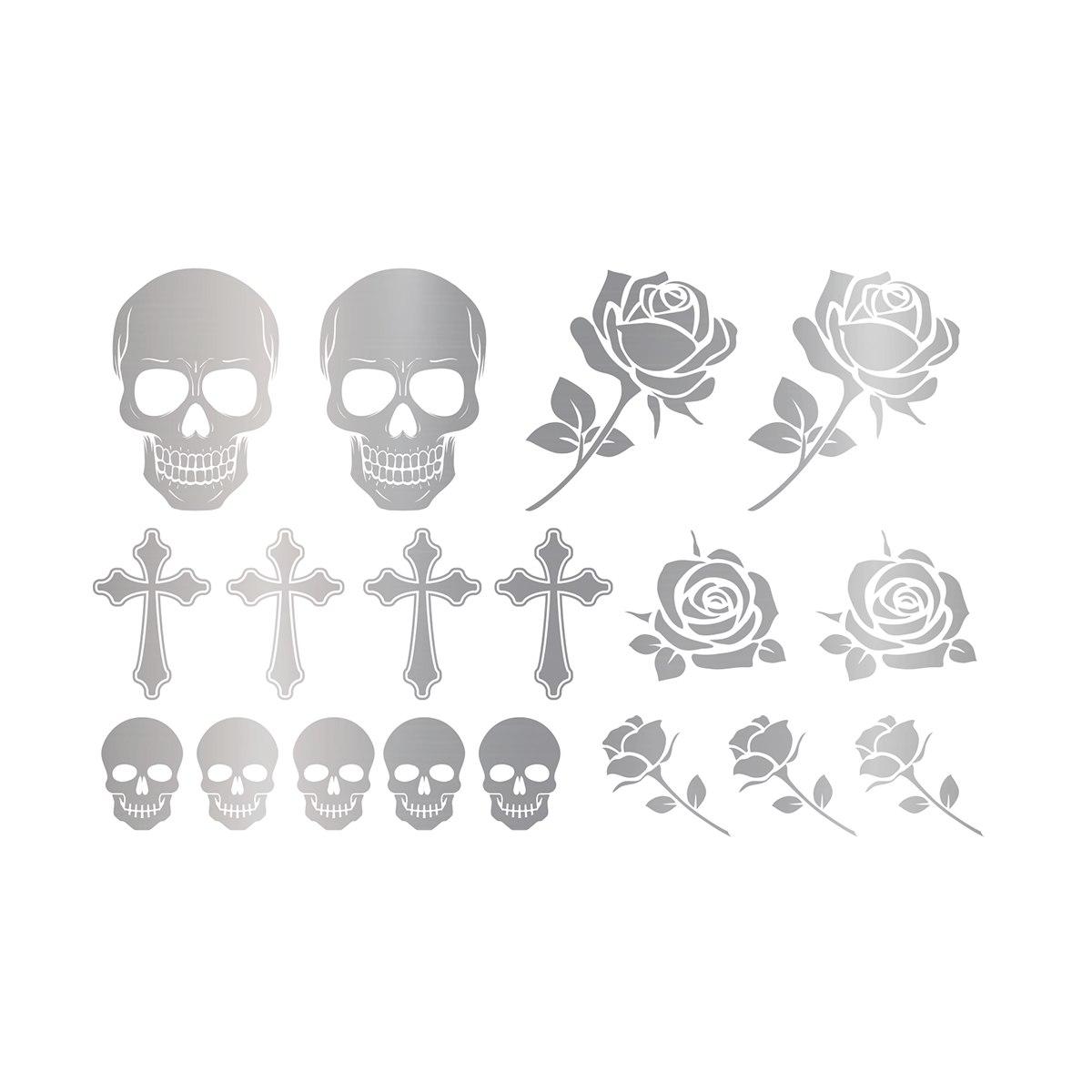 Tatuaggi viso rimovibili teschi rose croci argento