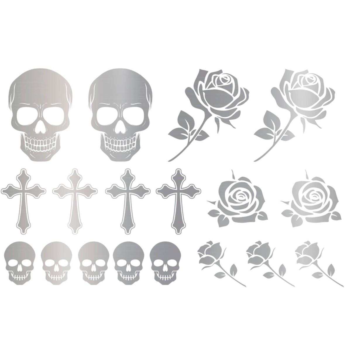 Tatuaggi viso rimovibili teschi rose croci argento