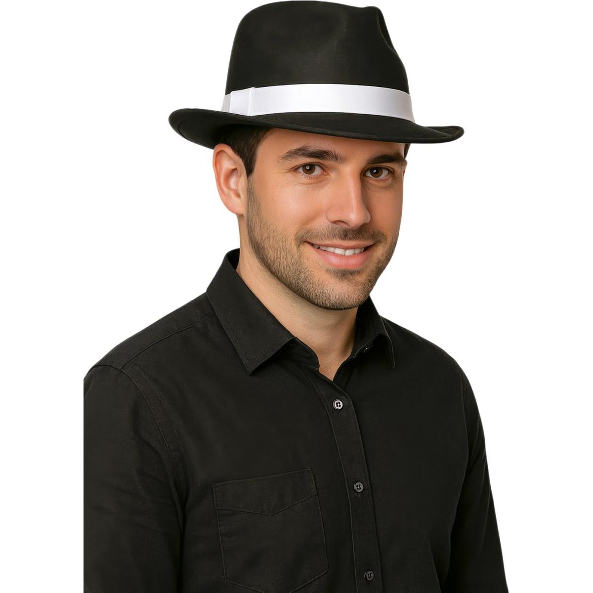 Cappello borsalino gangster nero fascia bianca