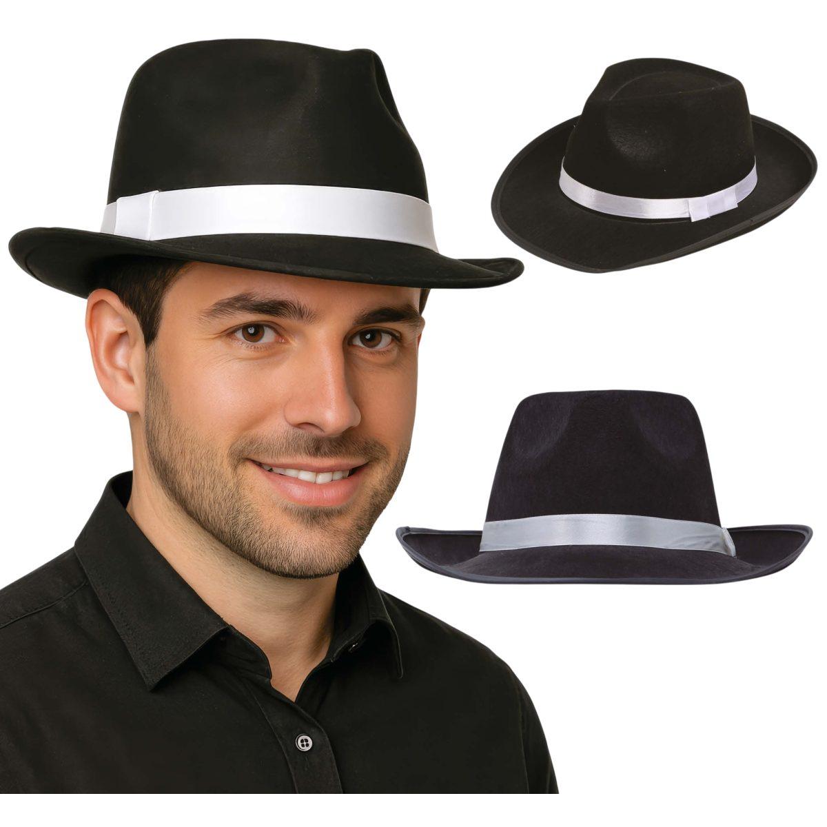 Cappello borsalino gangster nero fascia bianca