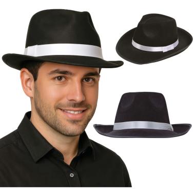 Cappello borsalino gangster nero fascia bianca