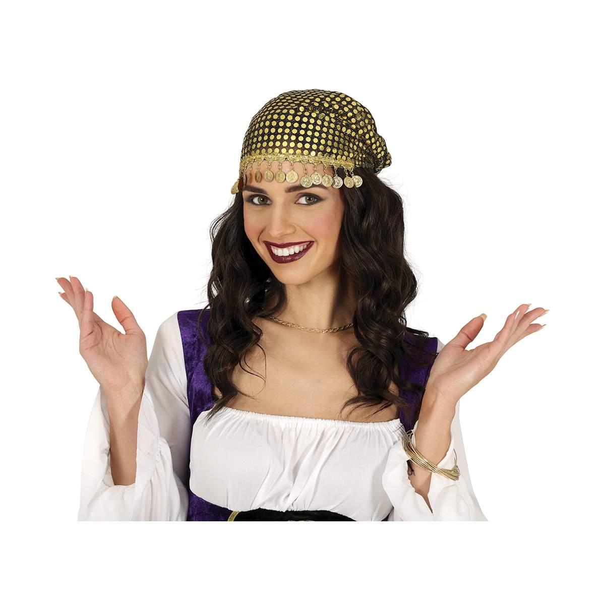 Copricapo gitana monete paillettes oro