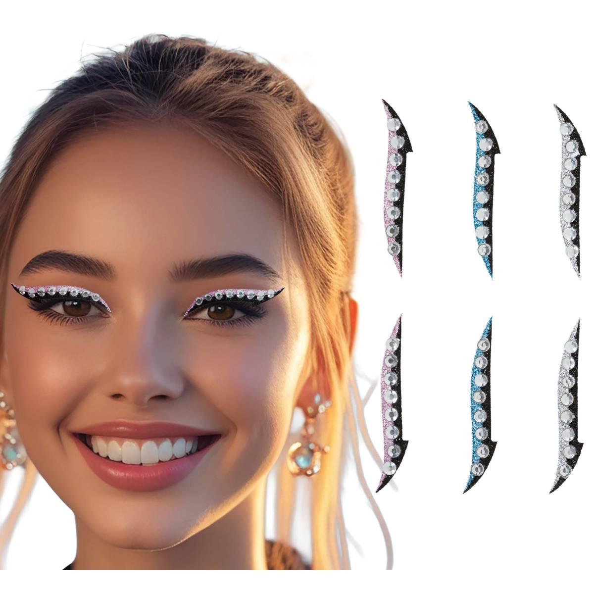 Trucco decorazioni adesive viso 6 delineatori occhi strass
