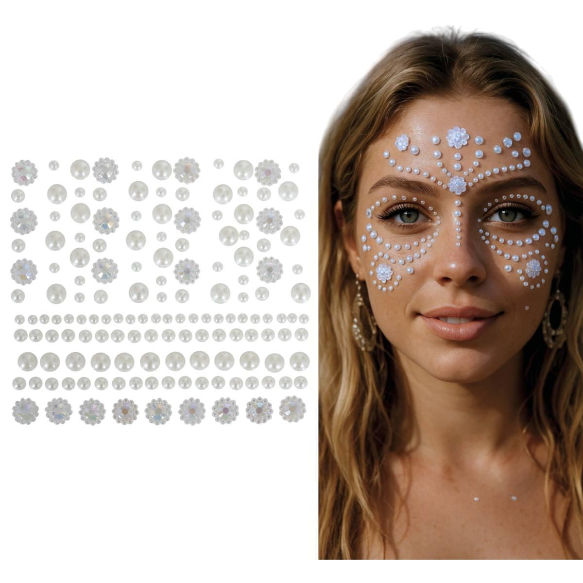 Trucco decorazioni adesive viso perle bianche