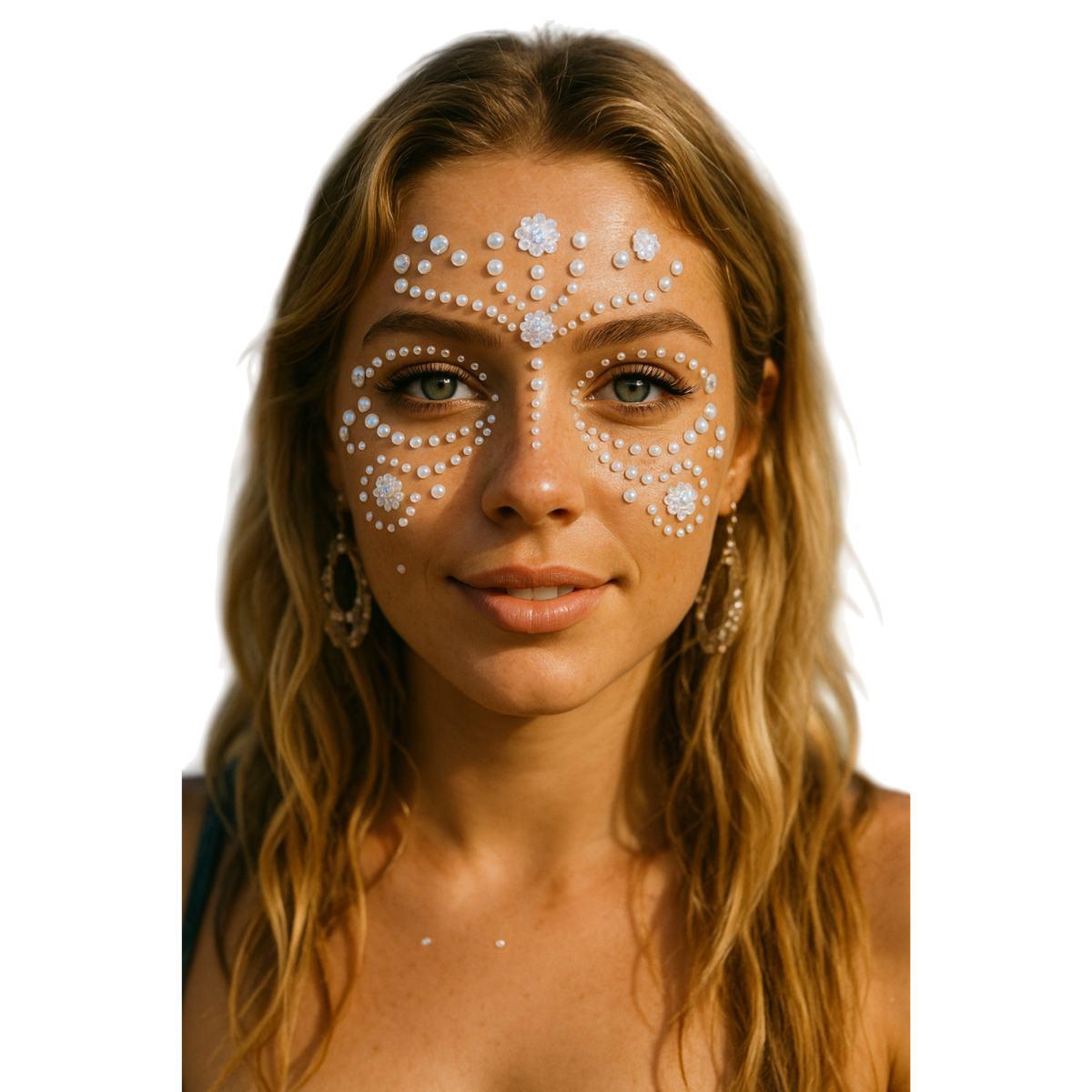 Trucco decorazioni adesive viso perle bianche