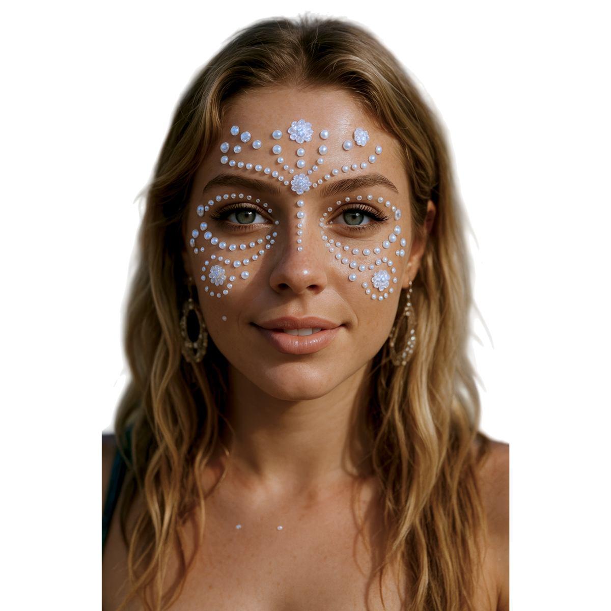 Trucco decorazioni adesive viso perle bianche