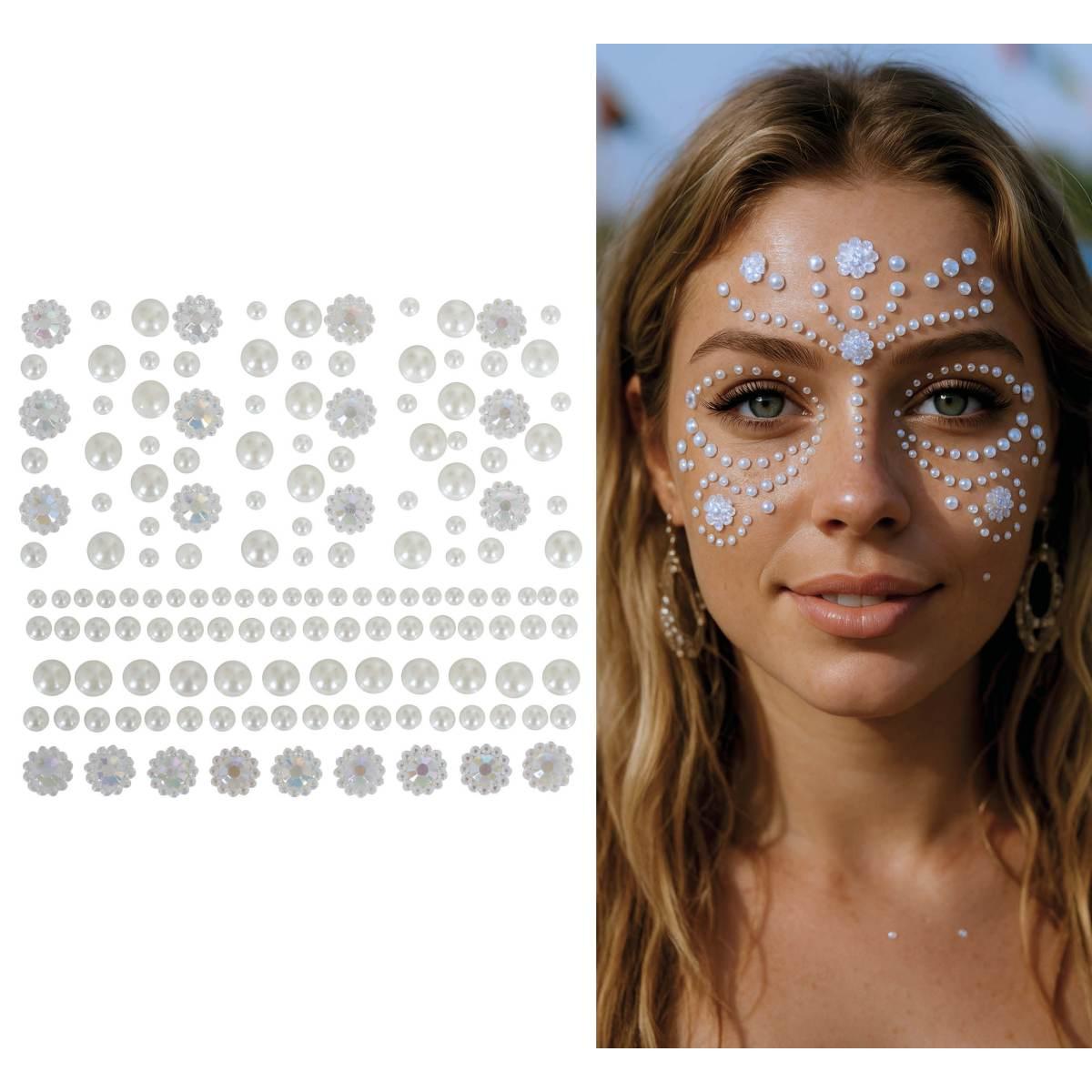 Trucco decorazioni adesive viso perle bianche