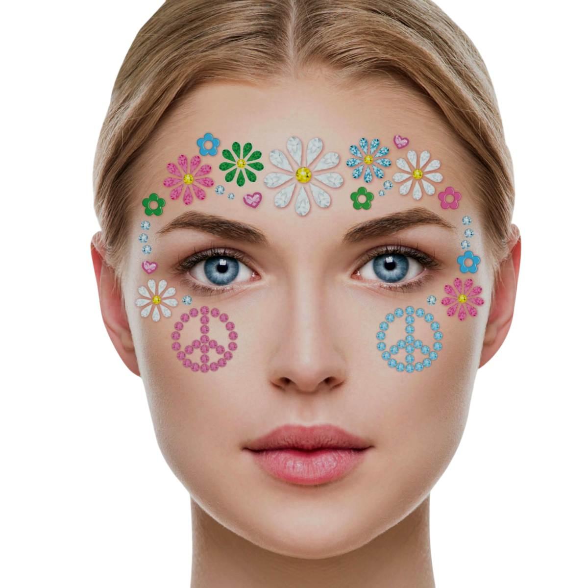 Trucco decorazioni adesive viso hippie strass