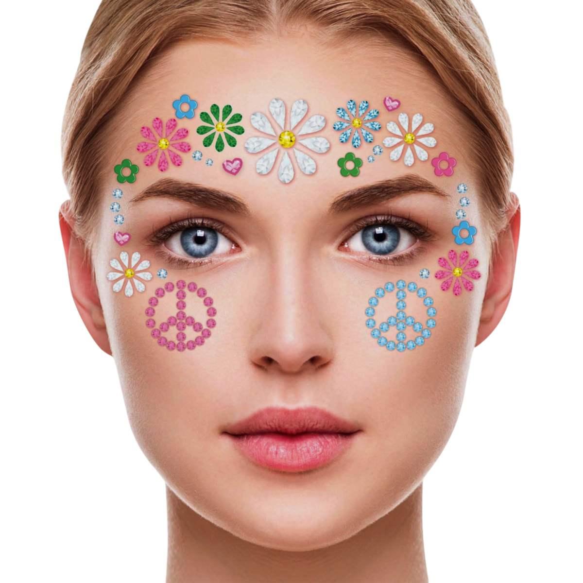 Trucco decorazioni adesive viso hippie strass