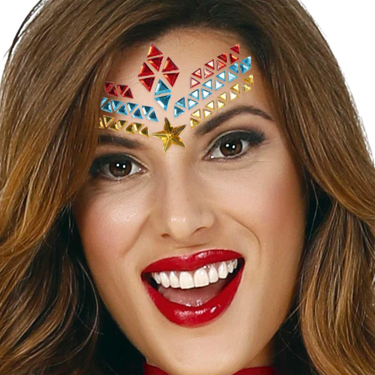 Trucco decorazioni adesive viso super eroina strass