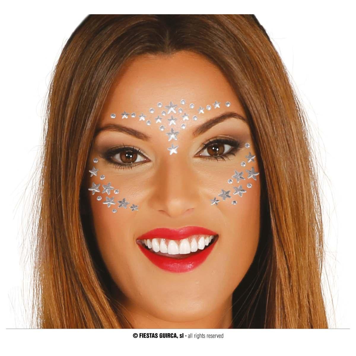 Trucco decorazioni adesive viso strass stelle argento