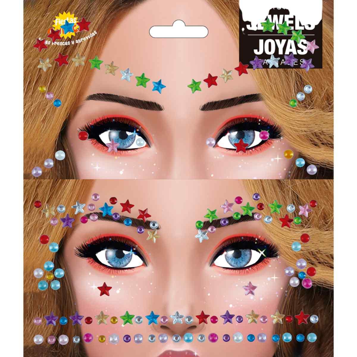 Trucco decorazioni adesive viso strass stelle multicolor