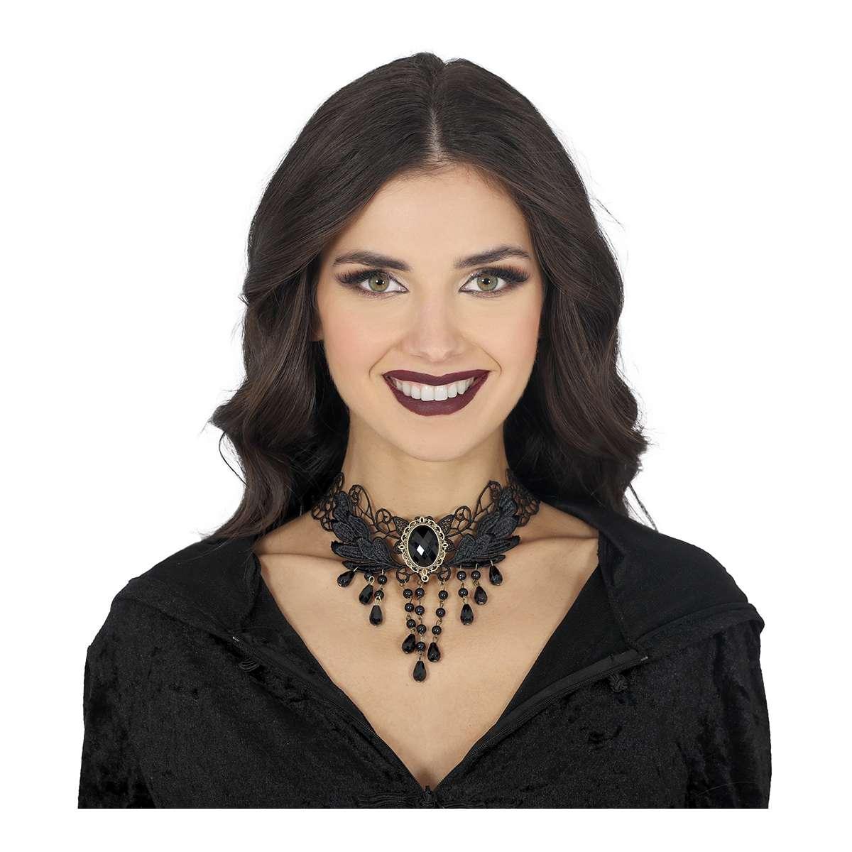 Collana girocollo gotico ricamato pietra nera