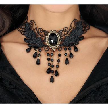 Collana girocollo gotico ricamato pietra nera