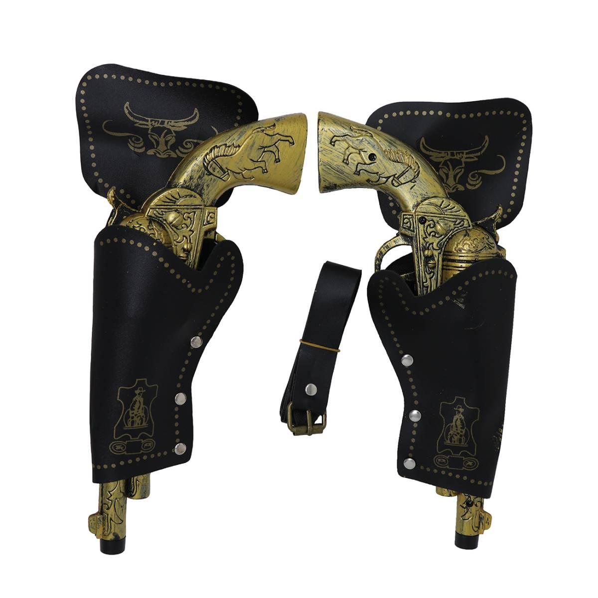Cinturone cowboy fondina 2 posto similpelle pistole oro