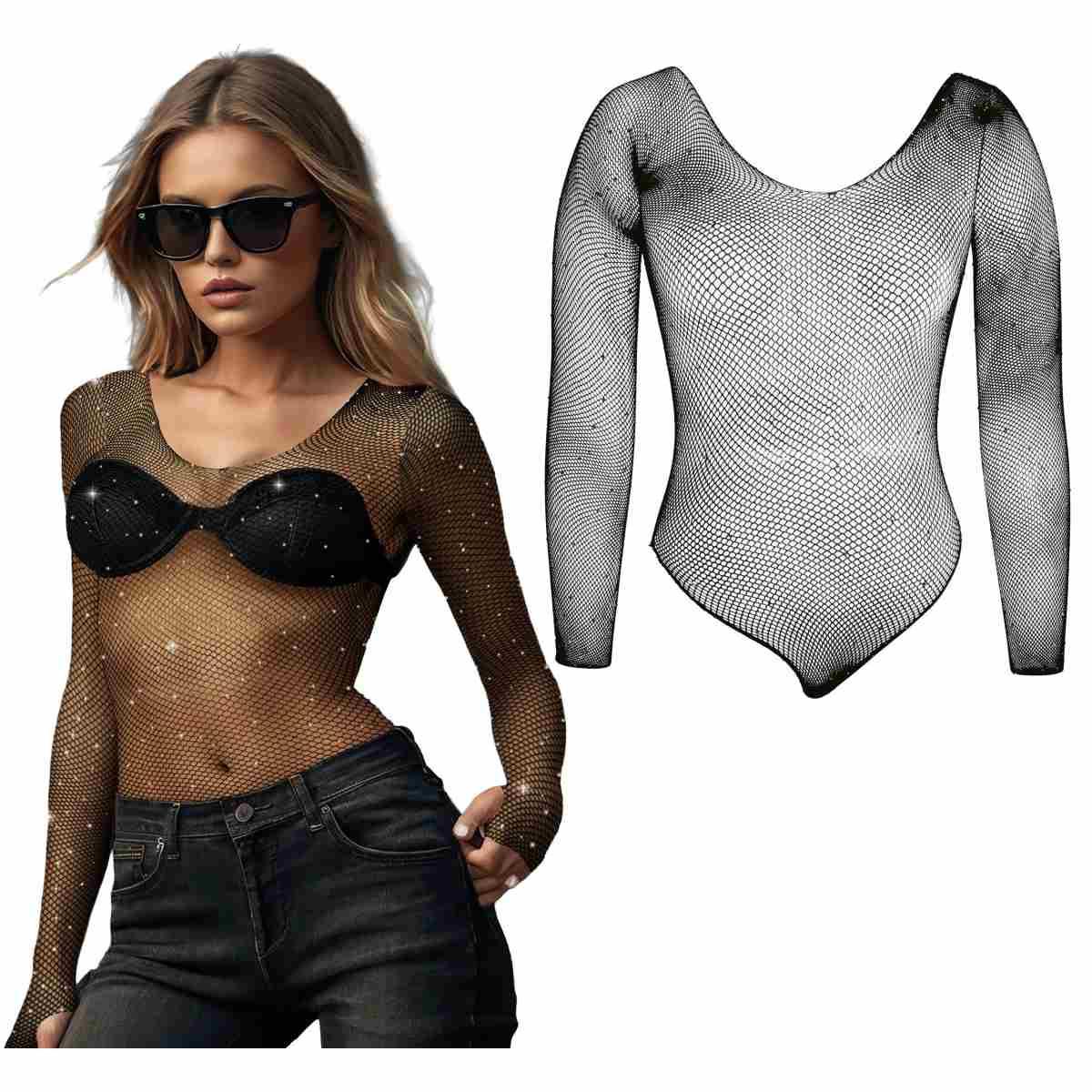 Body nero rete strass