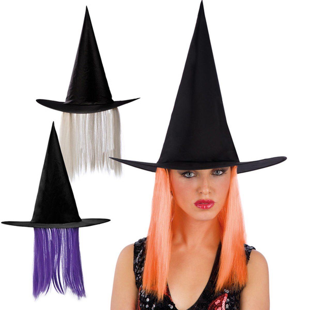 Cappello Strega Nero con Capelli 3 Modelli |Carnival Toys