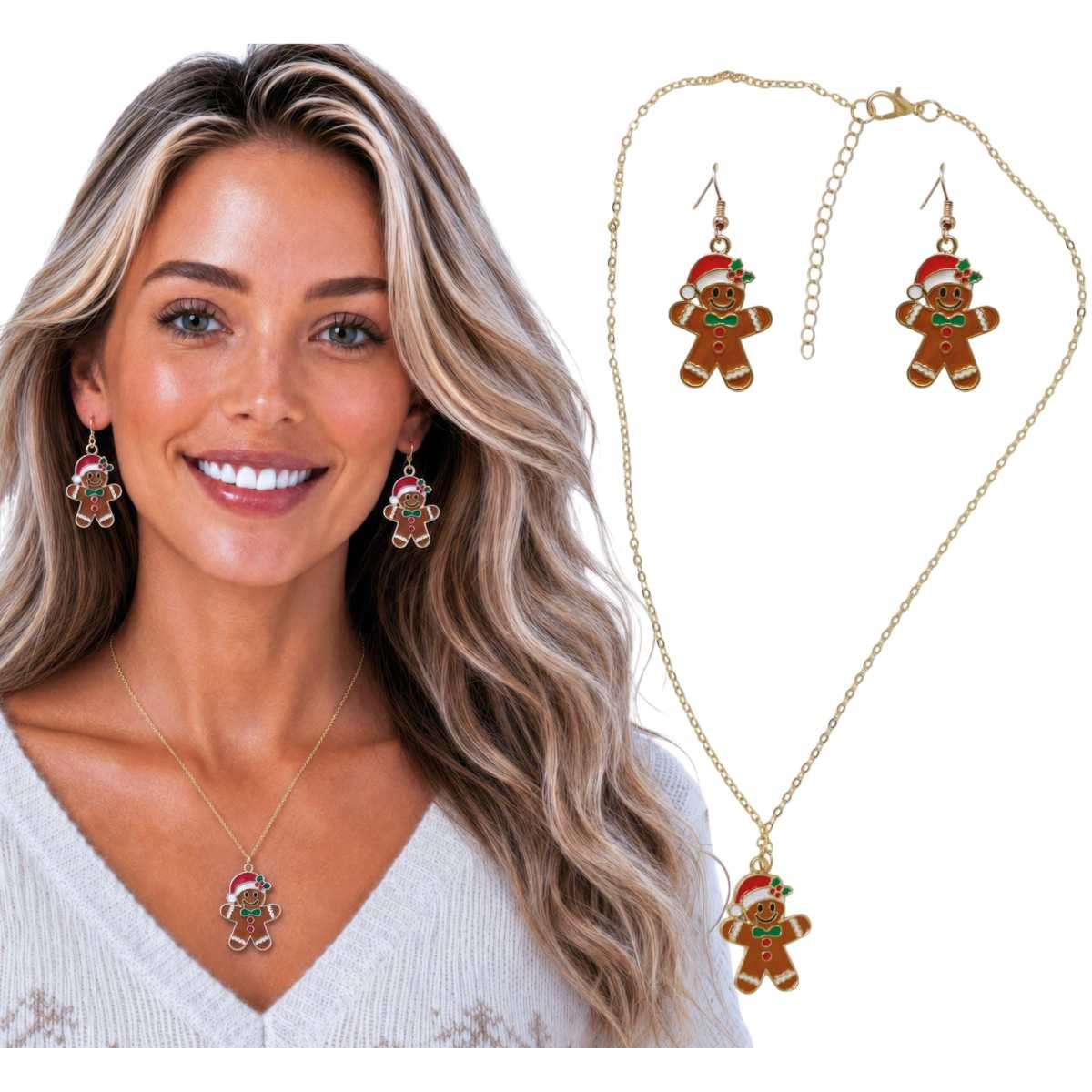 Collana natale biscotto pan zenzero orecchini metallo