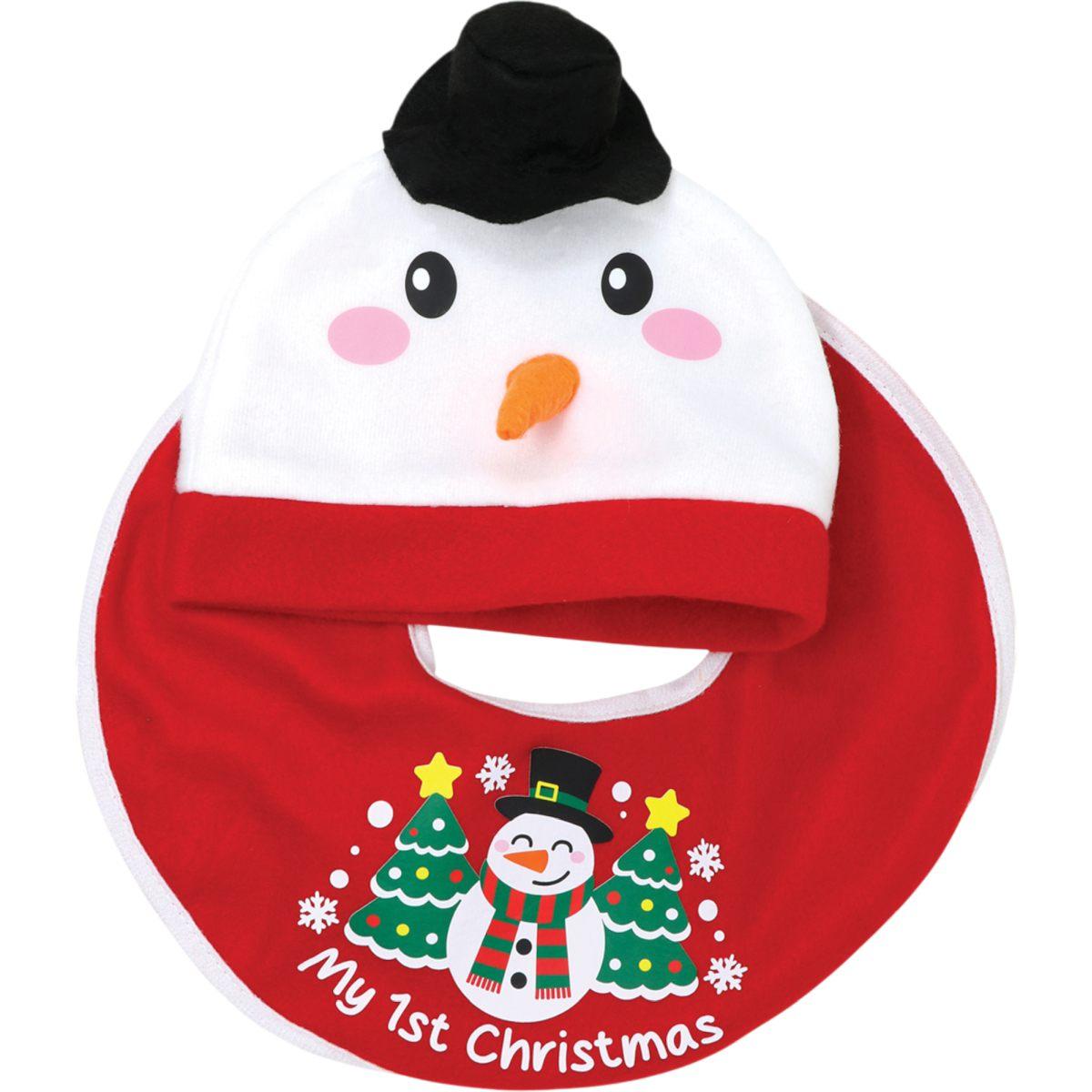 Cappello bavaglino natalizio in tessuto pupazzo neve
