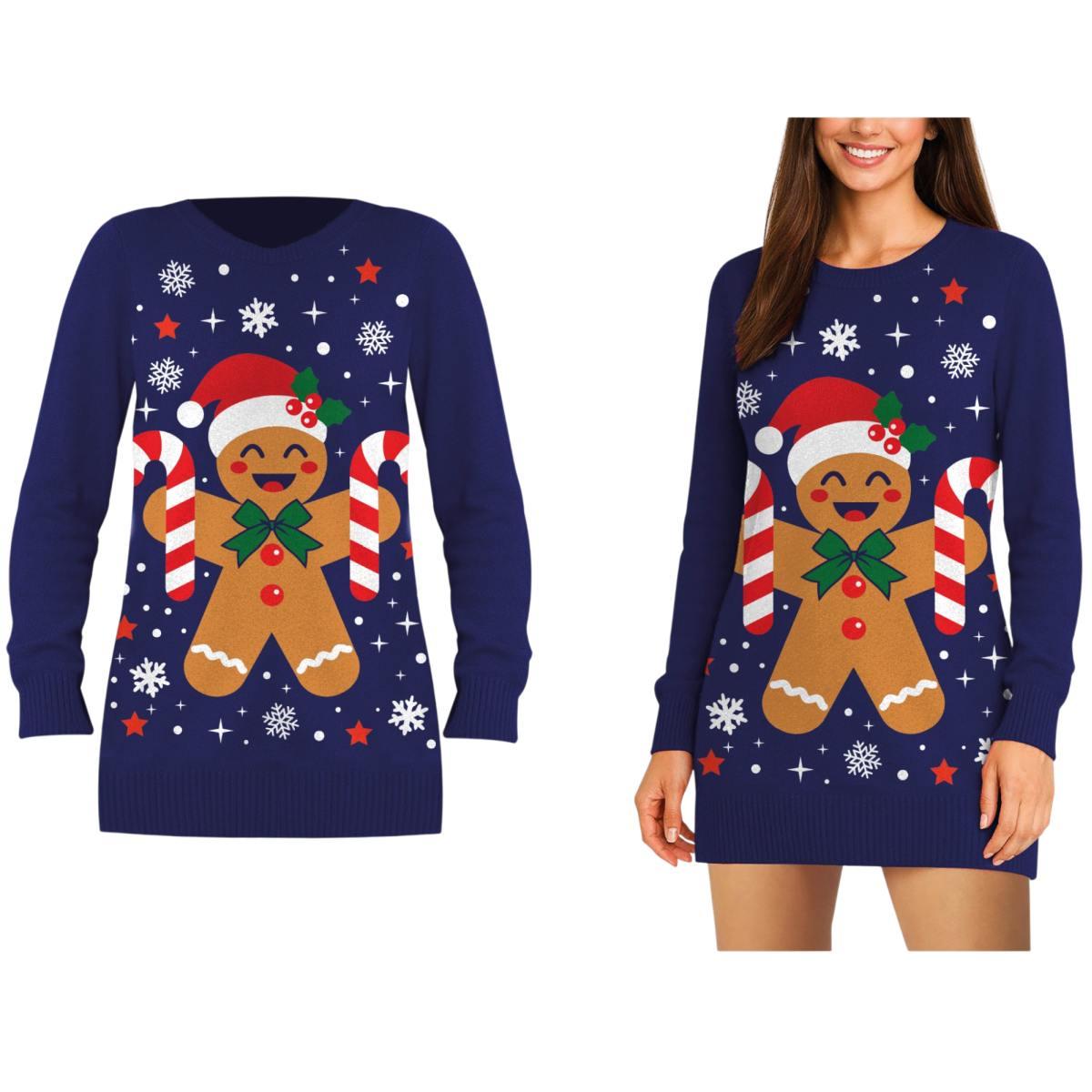 Maglione natale blu lungo biscotto