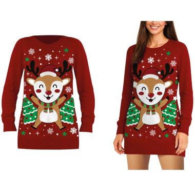 Maglione natale bordeaux lungo renna