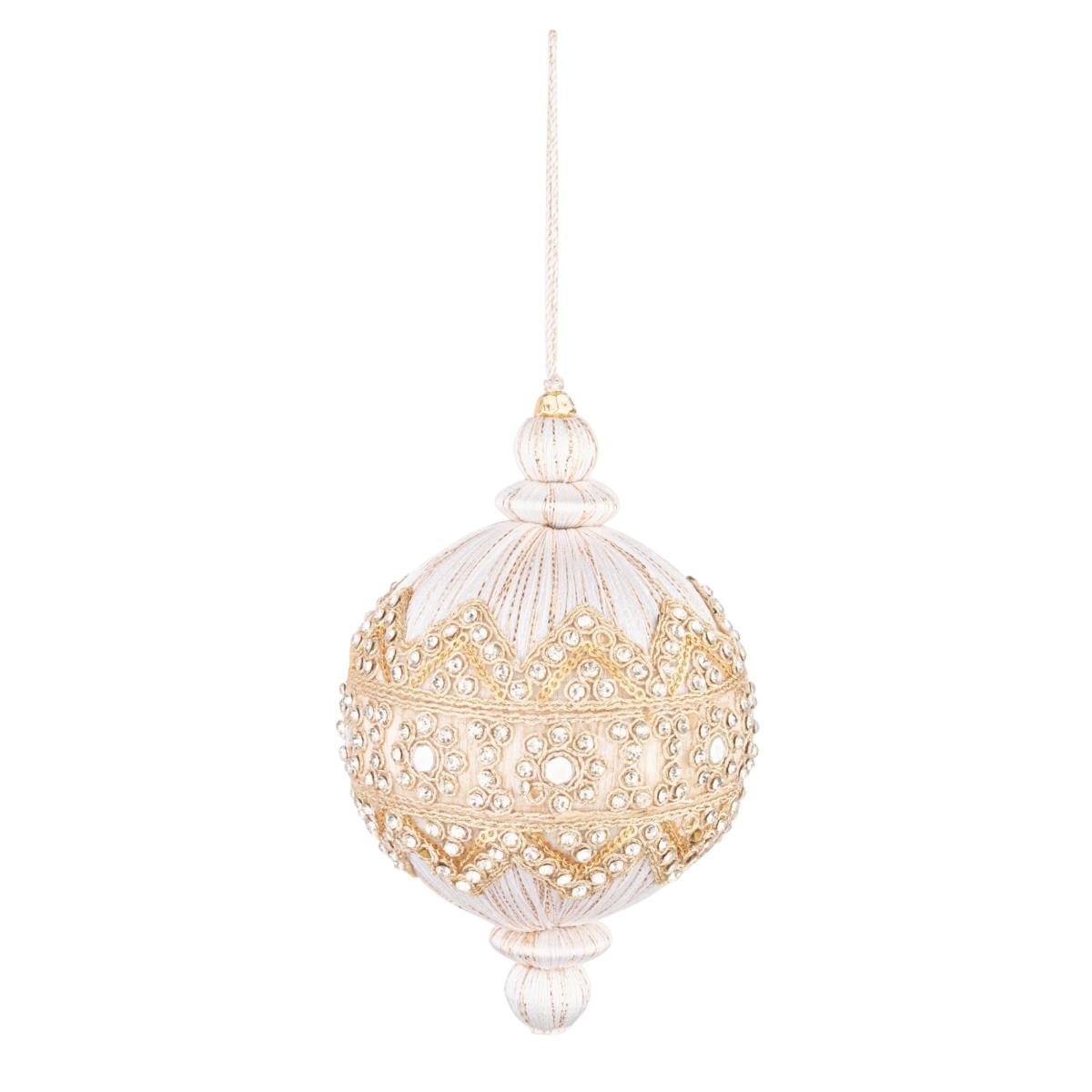 Pallina di Natale beige perline 8 cm