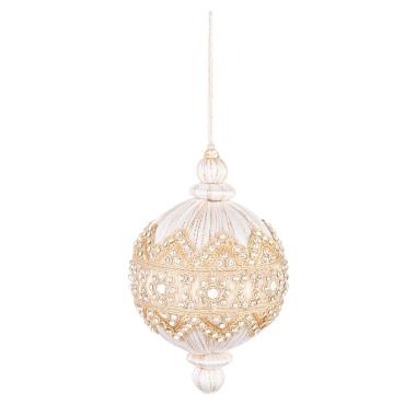 Pallina di Natale beige perline 8 cm