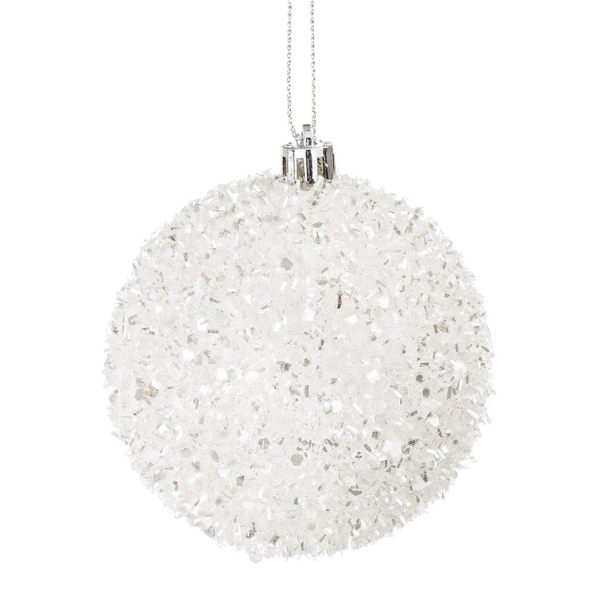 Pallina di Natale bianco glitter 10 cm