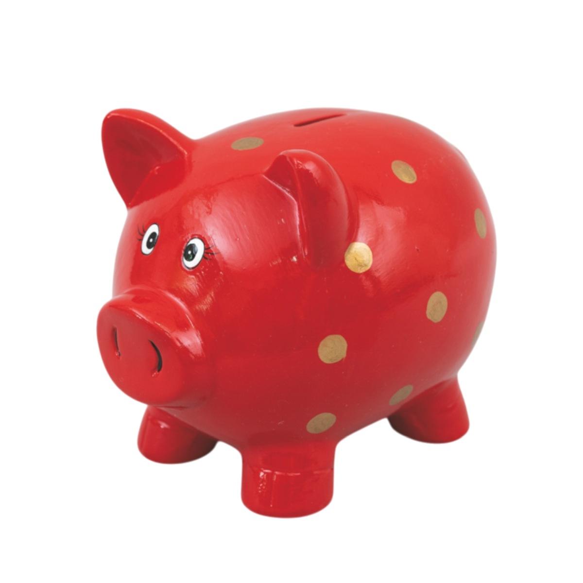 Salvadanaio maialino rosso pois natalizio ceramica cm 22