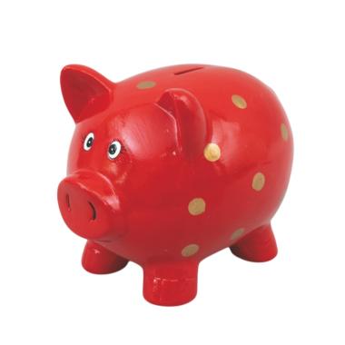 Salvadanaio maialino rosso pois natalizio ceramica cm 22