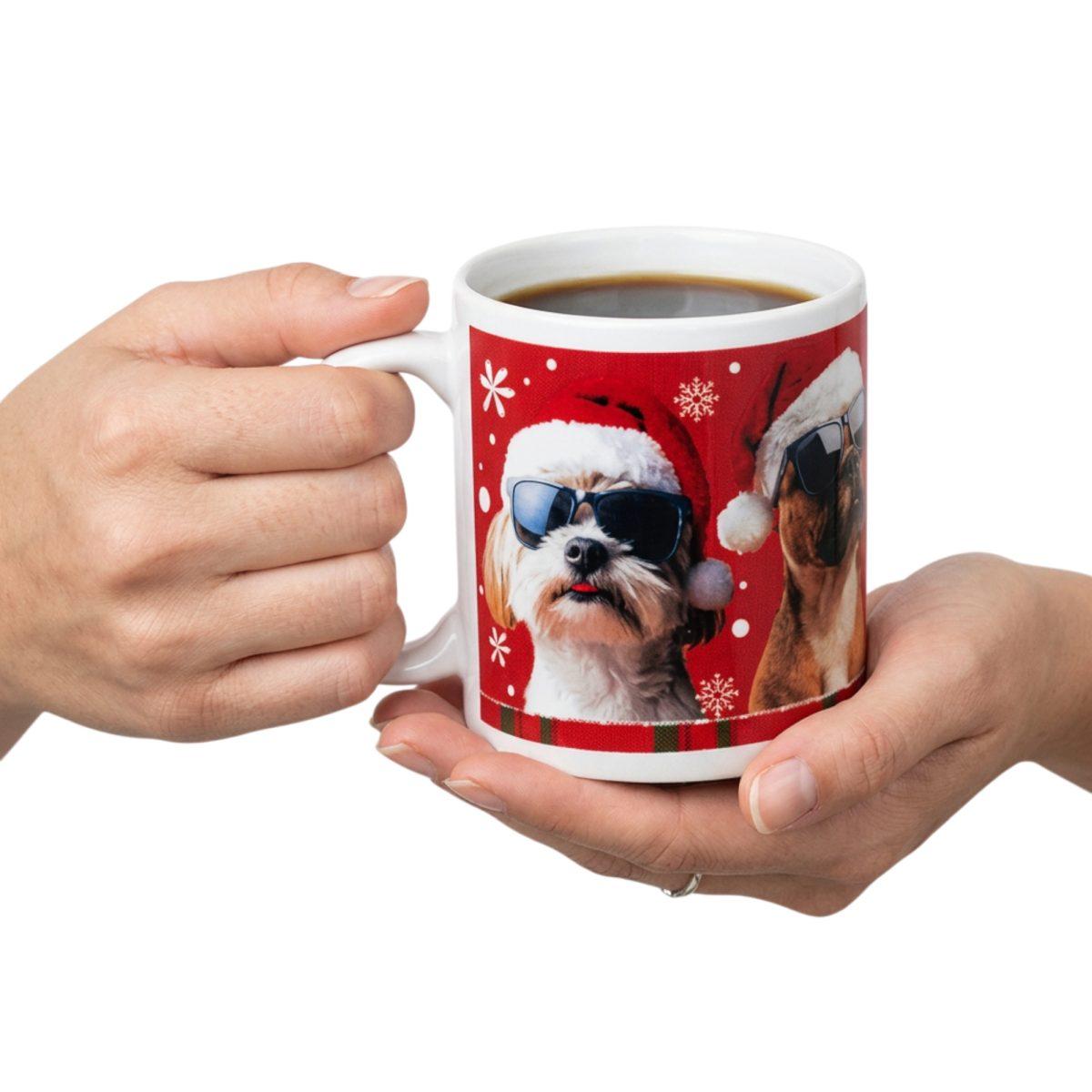 Tazza natalizia cani con occhiali ceramica