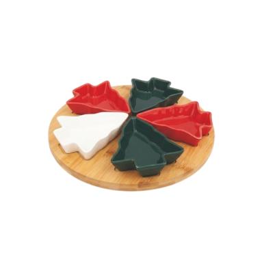 Antipastiera natalizia legno con 5 ciotole 26 cm