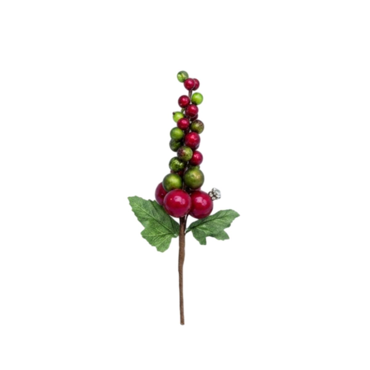 Fiore natalizio pick bacche rosse verdi 15 cm