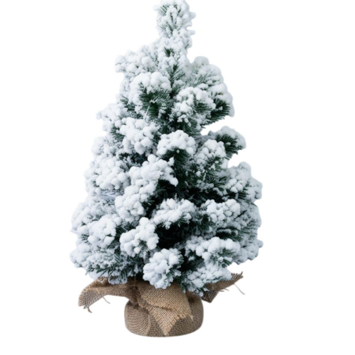 Albero di Natale verde innevato base juta 40 cm