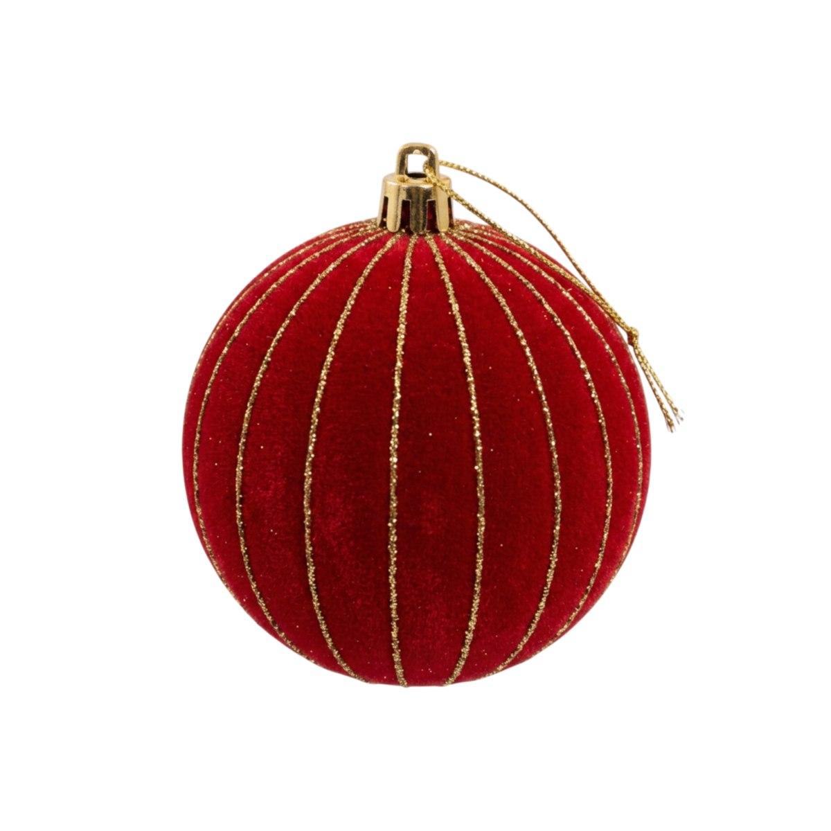 Pallina Ø 8 natalizia velluto rossa righe oro Set 6 pz