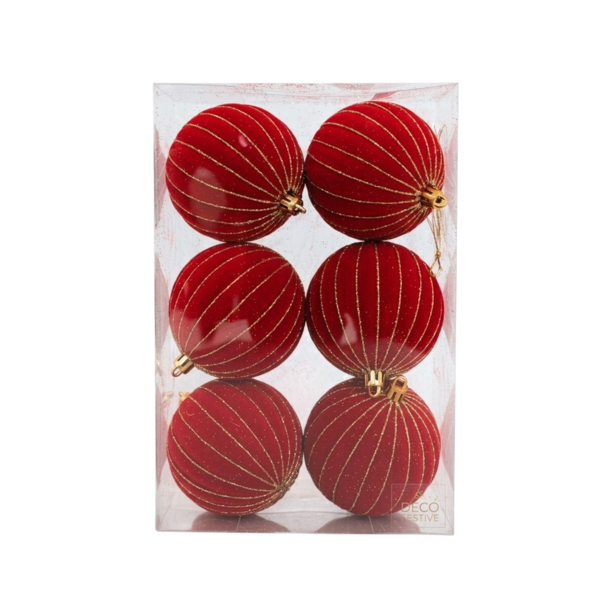 Pallina Ø 8 natalizia velluto rossa righe oro Set 6 pz